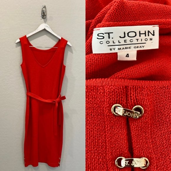 St. John Collection Orange Santana Knit Sleeveless Dress Size 4 - Picture 1 of 13